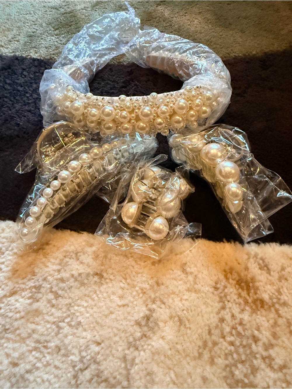 Pearl-Accent Women’s Headband and Claw Clip Set - Ivory